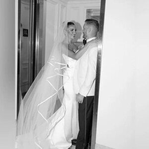 Satin Trim Cathedral Long Wedding Veil with Comb